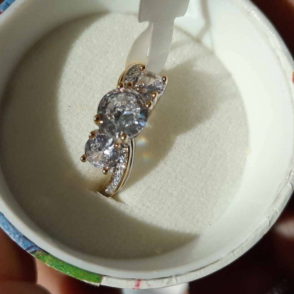 NWT GENUINE SOLID STERLING SILVER CZ WEDDING TRINITY BYPASS BAND RING RHODIUM